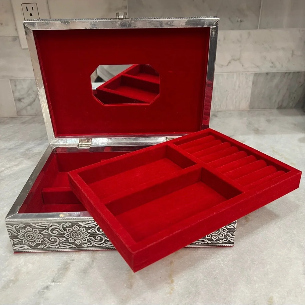 Two Tier Oxidized Elephant Jewelry Box